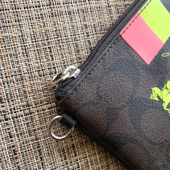 Coach Signature Neon Horse & Carriage Brown Wristlet Without the Wristlet strap - Picture 5 of 6